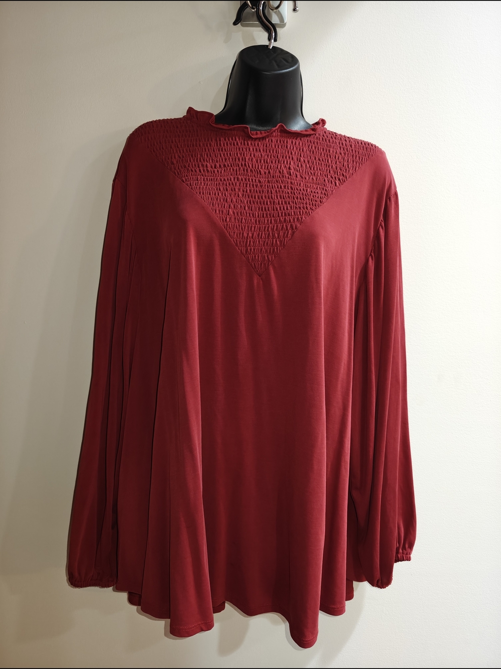 LuLaRoe Deep Red Smocked Yoke Long Sleeve Tunic